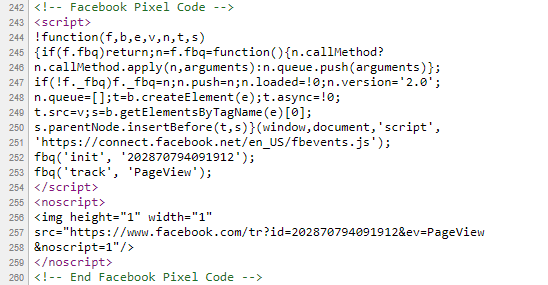 facebook pixel code