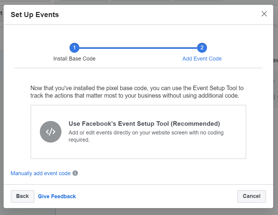 set up events facebook pixel