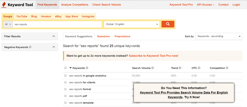 keyword tool - Find a gooda greatan excellent mix ofmixture of search volumequantity