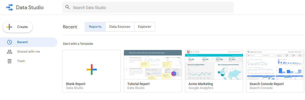 data studio create report