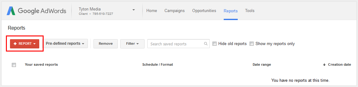 new report adwords