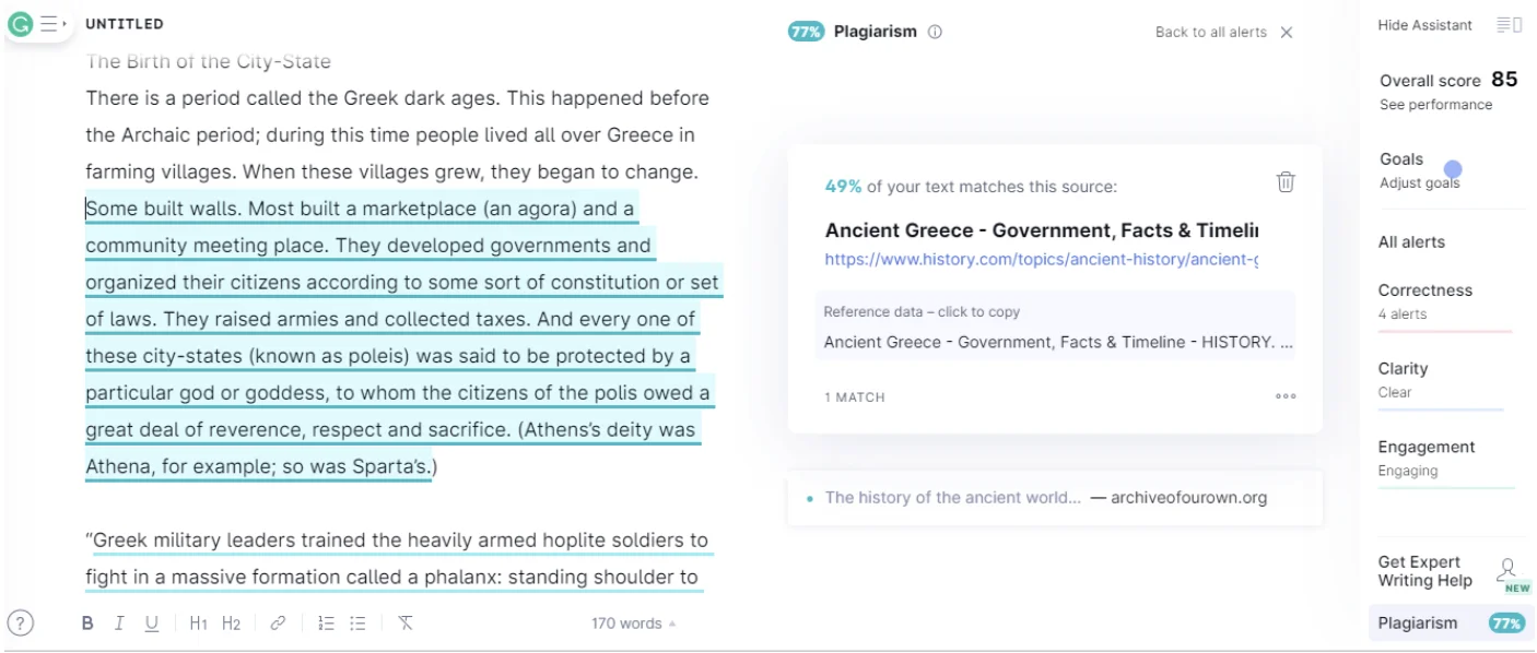 Grammarly seo tools for plagiarism