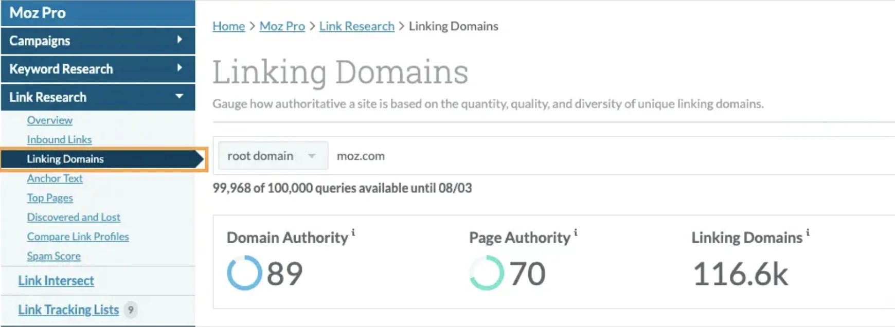 The MOZ Link Explorer free domain authority checkers